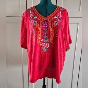 Floral Embroidered Blouse in Vibrant Red